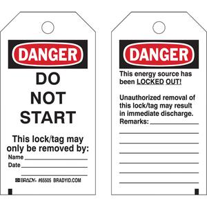 Lockout Tags - Plastic, English, 3", 5-1/2", Danger Do Not Start