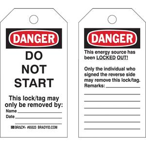 Lockout Tags - Plastic, English, 3", 5-1/2", Danger Do Not Start