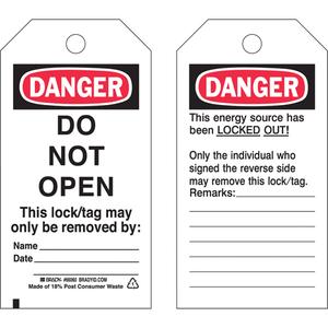 Lockout Tags - Plastic, English, 3", 5-1/2", Danger Do Not Open