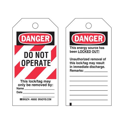 "Do Not Operate" Lock-Out Tag - Polyester, English, 3", 5-3/4", Pack, 25, Black/Red on White, Laminated
