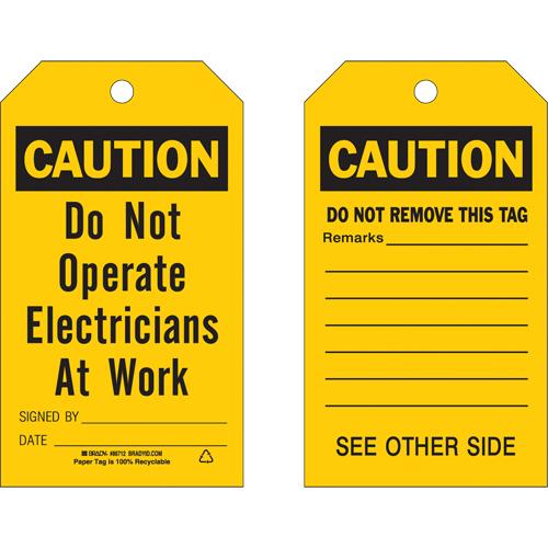 Safety Tags - English, Cardstock, 4", 7", Caution Do Not Operate Electricians At Work