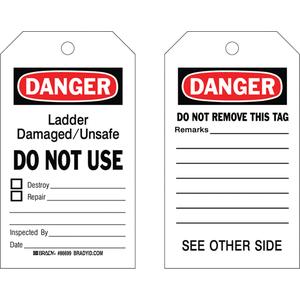 Safety Tags - English, Cardstock, 4", 7", Danger Ladder Damaged/Unsafe Do Not Use