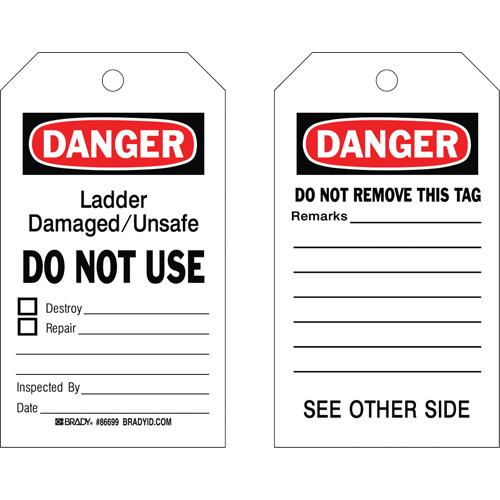 Safety Tags - English, Cardstock, 4", 7", Danger Ladder Damaged/Unsafe Do Not Use