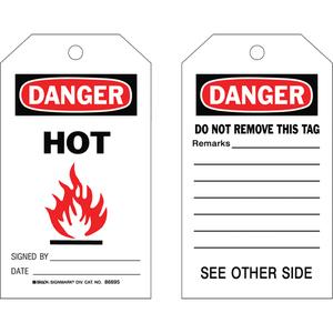 Safety Tags - English, Cardstock, 4", 7", Danger Hot w/Pictogram