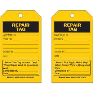 Safety Tags - English, Plastic, 4", 7", Repair Tag