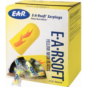 E-A-Rsoft Yellow Neon Blasts Earplugs - Uncorded, Corded, 33, Regular, Meets/Exceeds CSA Class AL, Bulk - Polybag, 200, Box
