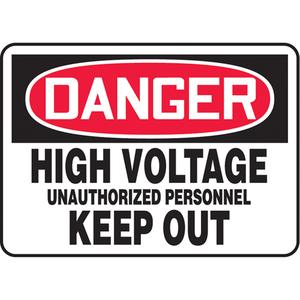 "High Voltage" Sign - Aluminum, Plastic, Vinyl, 10", 14", Bolt-On, English, Electrical, Danger; High Voltage Unauthorized Personnel Keep Out
