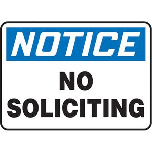 "No Soliciting" Sign - Aluminum, Plastic, Vinyl, 10", 14", Bolt-On, English, Admittance and Exit, Notice; No Soliciting