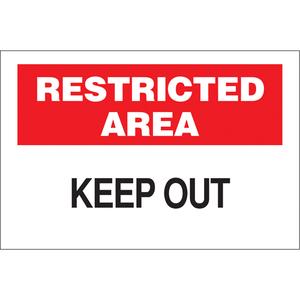 "Keep Out" Sign - Plastic, 7", 10", Bolt-On, English, Admittance and Exit, Restricted Area; Keep Out