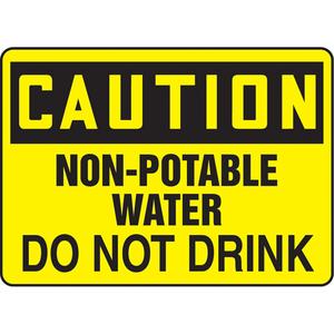 "Non-Potable Water" Sign - Aluminum, Plastic, Vinyl, 10", 14", Bolt-On, English, Chemicals and Hazardous Materials, Caution; Non-Potable Water Do Not Drink