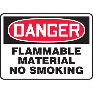 "Flammable Material" Sign - Aluminum, Plastic, Vinyl, 10", 14", Bolt-On, English, Chemicals and Hazardous Materials/Smoking Control, Danger; Flammable Material No Smoking