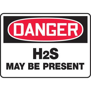 "H2S May Be Present" Sign - Aluminum, Plastic, Vinyl, 10", 14", Bolt-On, English, Chemicals and Hazardous Materials, Danger; H2S May Be Present