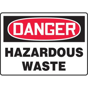 "Hazardous Waste" Sign - Aluminum, Plastic, Vinyl, 10", 14", Bolt-On, English, Chemicals and Hazardous Materials, Danger; Hazardous Waste, '-20°F to 140°F, 5 years outdoors