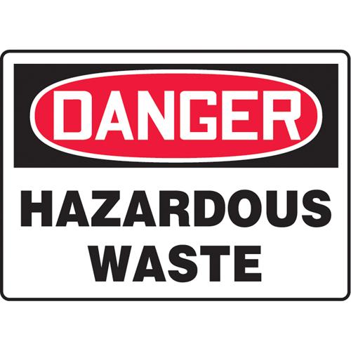 "Hazardous Waste" Sign - Aluminum, Plastic, Vinyl, 10", 14", Bolt-On, English, Chemicals and Hazardous Materials, Danger; Hazardous Waste, '-20°F to 140°F, 5 years outdoors