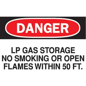 "LP Gas Storage" Sign - Aluminum, 10", 14", Bolt-On, English, Chemicals and Hazardous Materials, Danger; LP Gas Storage No Smoking or Open Flames Within 50Ft.