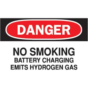 "Battery Charging" Sign - Plastic, 7", 10", Bolt-On, English, Smoking Control, Danger; No Smoking Battery Charging Emits Hydrogen Gas