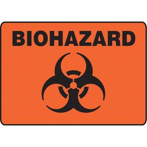 "Biohazard" Sign - Aluminum, Plastic, 10", 14", Bolt-On, English with Pictogram, Chemicals and Hazardous Materials, Biohazard w/Pictogram