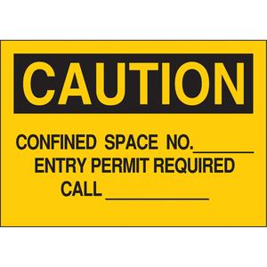 Customizable "Confined Space" Sign - Plastic, Vinyl, 7", 10", Bolt-On, English, Confined Space, Caution; Confined Space No._ Entry Permit Required Call_