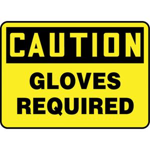 "Gloves Required" Sign - Aluminum, Plastic, Vinyl, 10", 14", Bolt-On, English, Personal Protection
