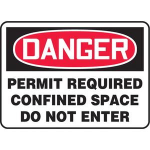 "Permit Required Confined Space" Sign - Aluminum, Plastic, Vinyl, 7", 10", Bolt-On, English, Confined Space, Danger; Permit Required Confined Space Do Not Enter