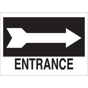 "Entrance" Sign - Plastic, 10", 14", Bolt-On, English with Pictogram, Admittance and Exit, Entrance w/Right Arrow