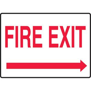 "Fire Exit" Sign - Plastic, Aluminum, 7", 10", Bolt-On, English with Pictogram, Fire and Emergency, Fire Exit w/Right Arrow