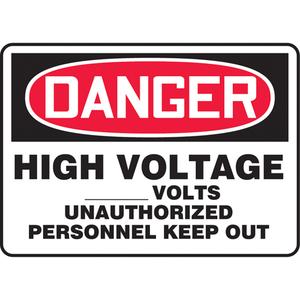 Customizable "High Voltage" Sign - Aluminum, Plastic, Vinyl, 10", 14", Bolt-On, English, Electrical, Danger; High Voltage _Volts Unauthorized Personnel Keep Out