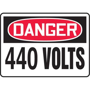 "440 Volts" Sign - Aluminum, Plastic, Vinyl, 10", 14", Bolt-On, English, Electrical, Danger; 440 Volts