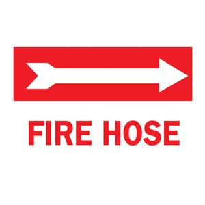 "Fire Hose" Sign - Aluminum, 7", 10", Bolt-On, English with Pictogram, Fire and Emergency, Fire Hose w/Right Arrow