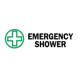 "Emergency Shower" Sign - Vinyl, 5", 14", Bolt-On, English with Pictogram, First Aid, Emergency Shower w/Pictogram