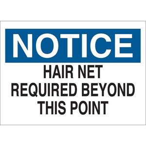 "Hair Net Required" Sign - Aluminum, Vinyl, 10", 14", Bolt-On, English, Personal Protection, Notice; Hair Net Required Beyond This Point