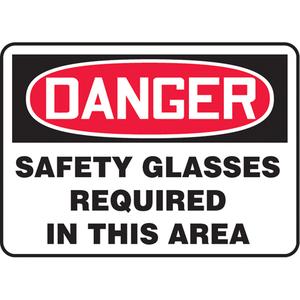 "Safety Glasses Required" Sign - Aluminum, Plastic, Vinyl, 10", 14", Bolt-On, English, Personal Protection, Danger; Safety Glasses Required In This Area, '-20°F to 140°F, 5 years outdoors