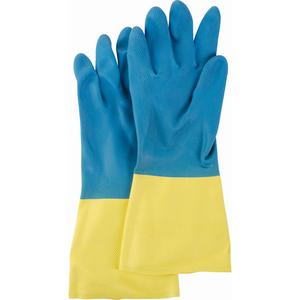 Two Tone NS53 Gloves - X-Large/10, Medium/8, Large/9, 13", 28-mil, Straight, Rubber Latex/Neoprene, Flock-Lined, EN 374:2016-1 Type B/EN 374:2016-2/EN 374:2016-5, KMT, 72, Diamond embossed