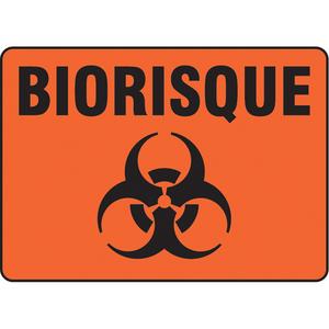 "Biorisque" Sign - Plastic, Aluminum, Vinyl, 10", 14", Bolt-On, French with Pictogram, Chemicals and Hazardous Materials, Biorisque w/Pictogram, 90°F to 168°F, 2 years outdoors