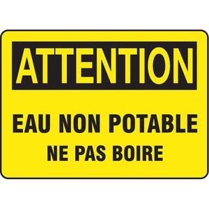 "Eau non potable" Sign - Aluminum, Plastic, Vinyl, 10", 14", Bolt-On, French, Chemicals and Hazardous Materials, Attention; Eau Non-Potable Ne Pas Boire