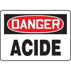 "Acide" Sign - Aluminum, Plastic, Vinyl, 10", 14", Bolt-On, French, Chemicals and Hazardous Materials, Danger; Acide, '-20°F to 140°F, 5 years outdoors