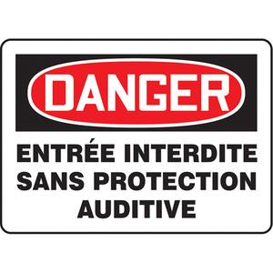 "Éntrée interdite sans protection auditive" Sign - Aluminum, Plastic, Vinyl, 10", 14", Bolt-On, French, Personal Protection, Danger; Entrée Interdite Sans Protection Auditive, '-20°F to 140°F