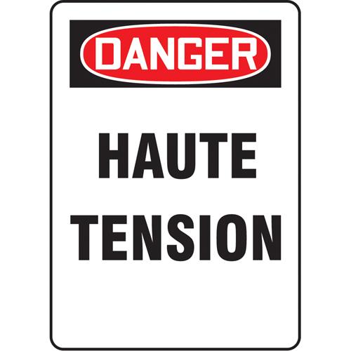 "Haute tension" Sign - Aluminum, Plastic, Vinyl, 14", 10", Bolt-On, French, Electrical, Danger; Haute Tension, '-20°F to 140°F, 5 years outdoors