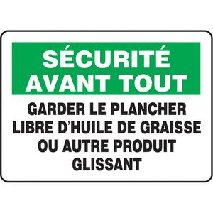 "Garder le plancher libre d'huile" Sign - Aluminum, Vinyl, 10", 14", Bolt-On, French, Housekeeping and Hygiene