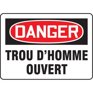 "Trou d'homme ouvert" Sign - Aluminum, Plastic, Vinyl, 7", 10", Bolt-On, French, Construction, Danger; Trou D'Homme Ouvert