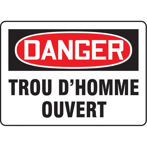 "Trou d'homme ouvert" Sign - Vinyl, Aluminum, Plastic, 10", 14", Adhesive, French, Construction, Danger; Trou D'Homme Ouvert