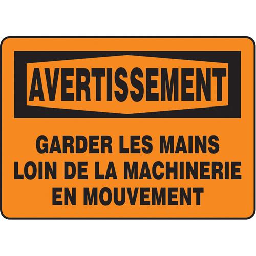 "Garder les mains" Sign - Plastic, Vinyl, 7", 10", Bolt-On, French, Equipment, Avertissement; Garder Les Mains Loin De La Machinerie En Mouvement