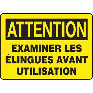 "Examiner les élingues avant utilisation" Sign - Aluminum, Plastic, Vinyl, 10", 14", Bolt-On, French, Equipment, Attention; Examiner Les Élingues Avant Utilisation
