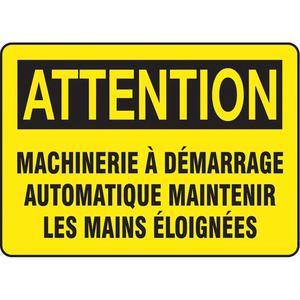 "Machinerie à démarrage automatique" Sign - Aluminum, Plastic, Vinyl, 10", 14", Bolt-On, French, Equipment, Attention; Machineries À Démarrage Automatique Maintenir Les Mains Éloignées, '-20°F to 140°F