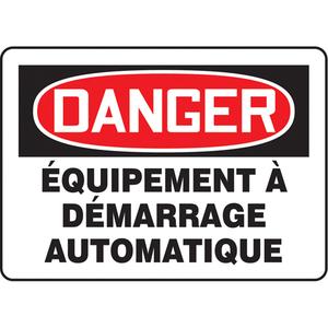"Équipement à démarrage automatique" Sign - Aluminum, Plastic, 10", 14", Bolt-On, French, Equipment, Danger; équipement à démarrage Automatique