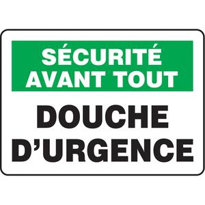 "Douche d'urgence" Sign - Aluminum, Plastic, Vinyl, 10", 14", Bolt-On, French, First Aid, Sécurité Avant Tout; Douche D'Urgence