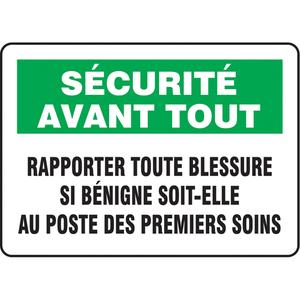 "Rapporter toute blessure" Sign - Aluminum, Plastic, Vinyl, 10", 14", Bolt-On, French, Safety Incentive and Motivational
