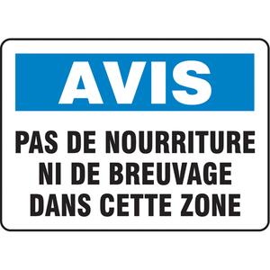 "Pas de nourriture ni de breuvage" Sign - Aluminum, Plastic, Vinyl, 10", 14", Bolt-On, French, Housekeeping and Hygiene, Avis; Pas De Nourriture Ni De Breuvage Dans Cette Zone, '-20°F to 140°F