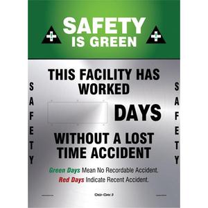 Digi-Day® Electronic Scoreboard Motivational Safety Sign - Aluminum, 28-0/0", 20-0/0", Bolt-On, English with Pictogram, Safety Incentive and Motivational, 1", Made for indoor and outdoor covered environments