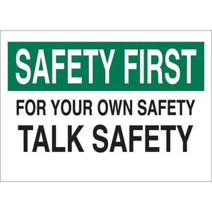 "Talk Safety" Sign - Aluminum, Vinyl, 10", 14", Bolt-On, English, Safety Incentive and Motivational, Safety First; For Your Own Safety Talk Safety